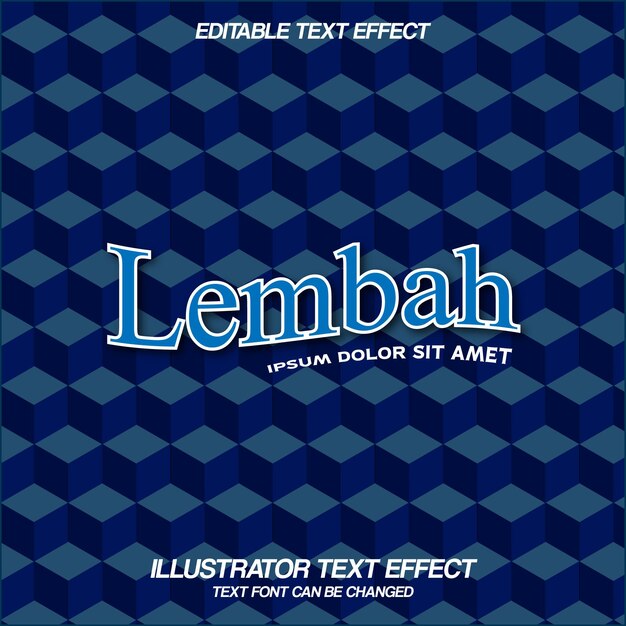 Efecto de texto editable de texto Lembah en un fondo con patrón azul