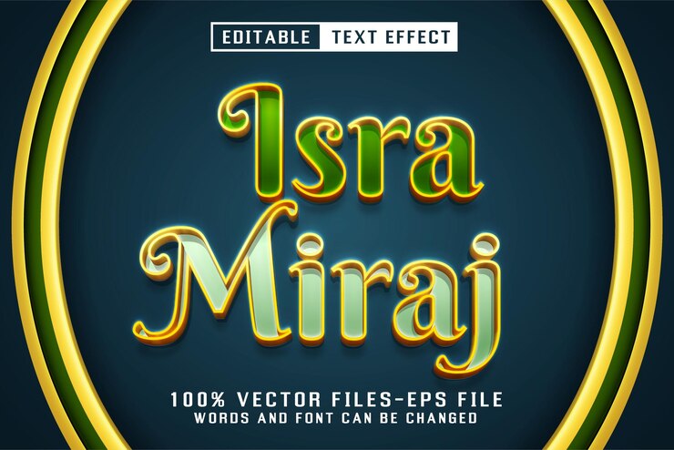 Vector efecto de texto editable para el texto de lujo de isra miraj 3d