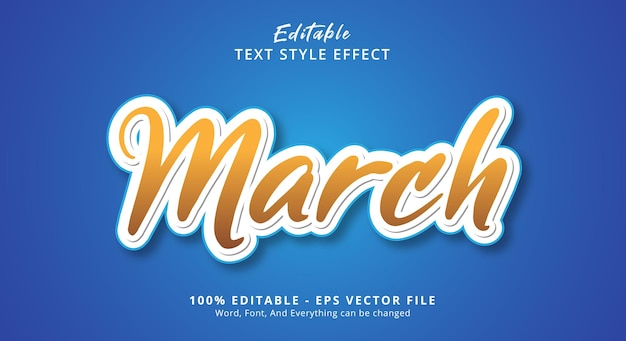 Efecto de texto editable texto de marzo en pantalla de estilo en capas doradas