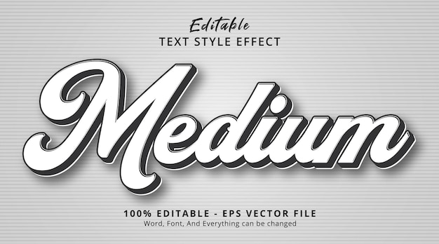 Vector efecto de texto editable, texto medio en estilo blanco y negro
