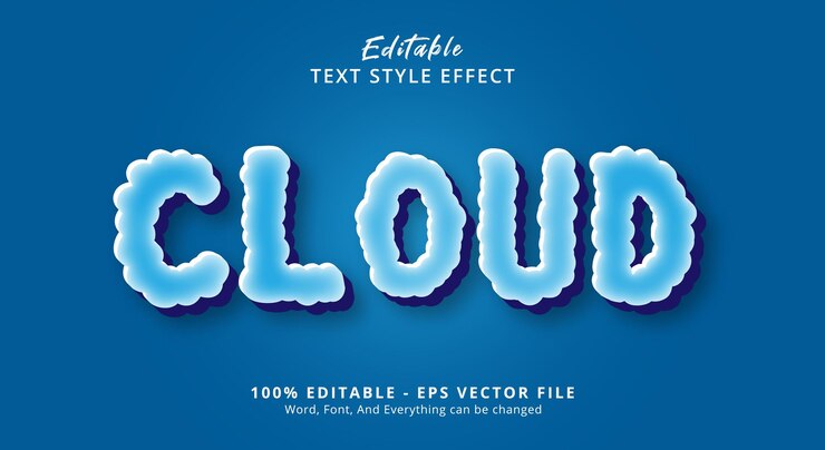 Vector efecto de texto editable texto de nube en color de estilo azul cielo