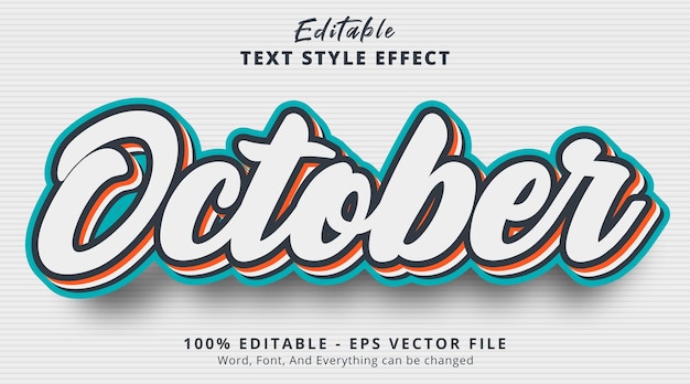 Vector efecto de texto editable, texto de octubre con efecto de estilo de combinación de colores en capas