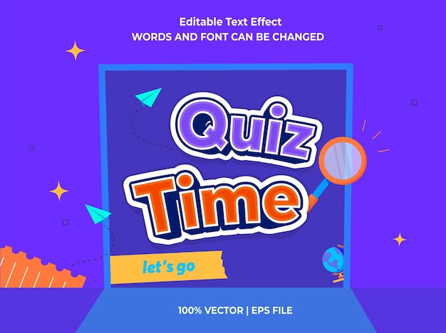 Efecto de texto editable Tiempo de cuestionario y consejos cuestionario plantilla de dibujos animados 3d estilo vector premium de moda
