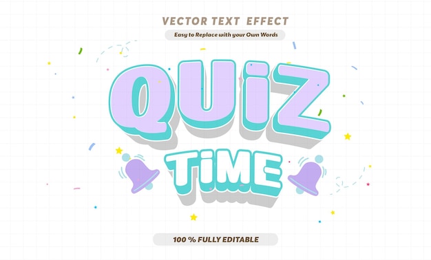 Efecto de texto editable Tiempo de cuestionario y consejos cuestionario plantilla de dibujos animados 3d estilo vector premium de moda