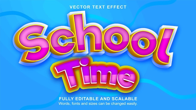 Vector efecto de texto editable de tiempo escolar 3d con fondo