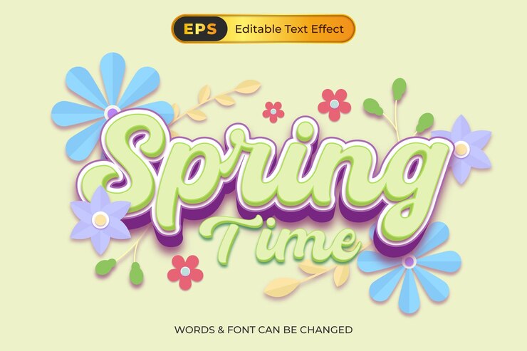 Vector efecto de texto editable de tiempo de primavera