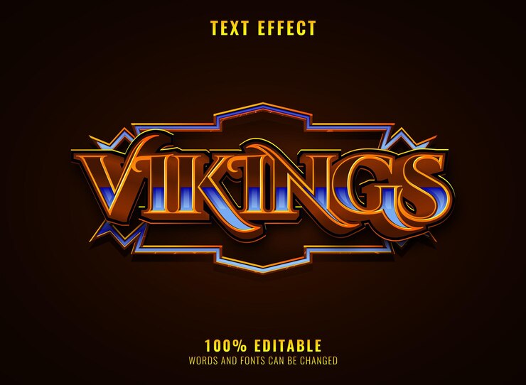Vector efecto de texto editable del título del logotipo del juego medieval vikings rpg