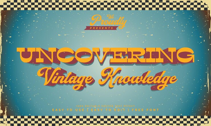 Vector efecto de texto editable de título de película antigua retro vintage con foco