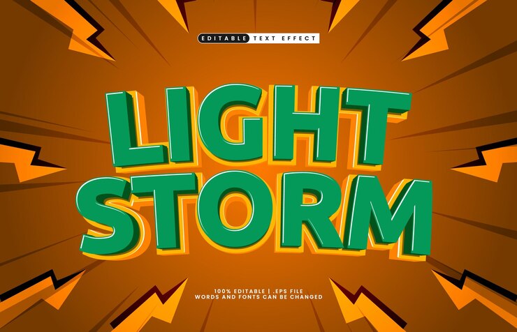Vector efecto de texto editable de tormenta ligera con un estilo de texto trueno y en negrita