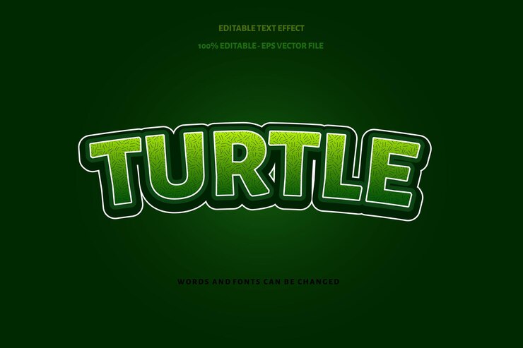 Vector efecto de texto editable de tortuga estilo de dibujos animados en relieve