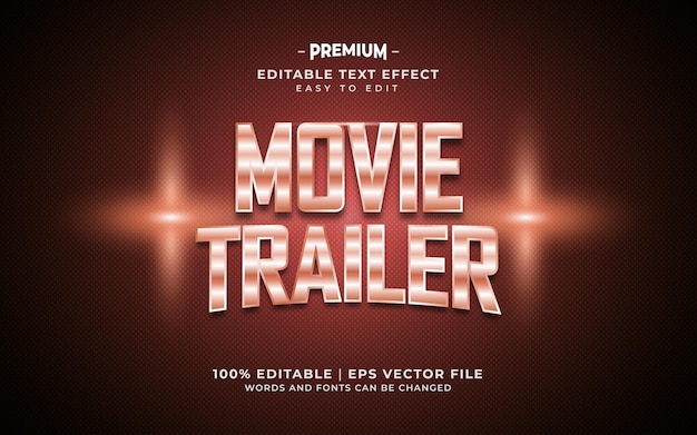 Vector efecto de texto editable de tráiler de película