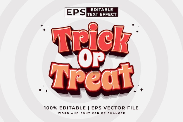 Efecto de texto editable Trick Or Treat Vector premium de estilo de plantilla de dibujos animados en 3d