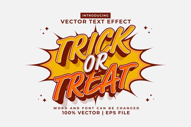 Efecto de texto editable Truco o trato estilo de dibujos animados 3d vector premium