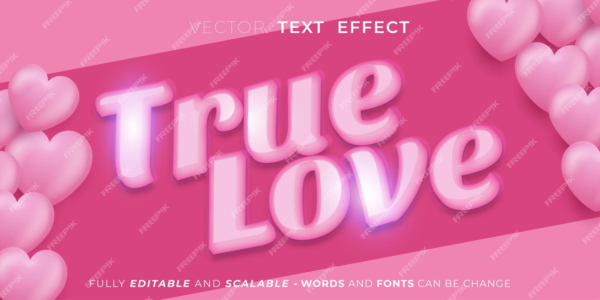 Efecto de texto editable, true love con letras de estilo femenino