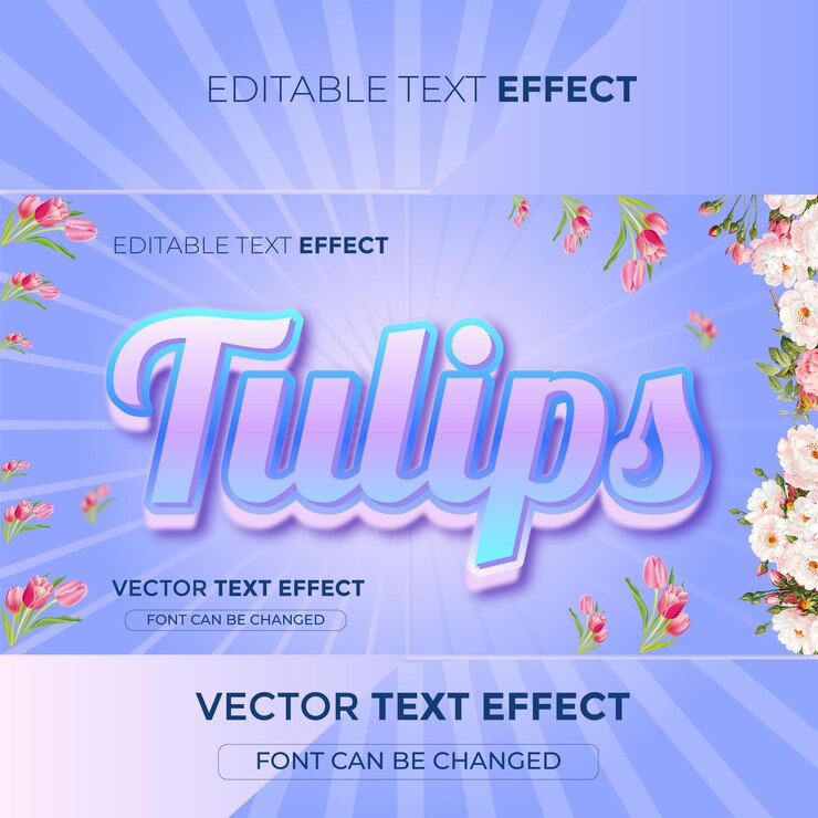 Efecto de texto editable de tulipanes Vector Premium