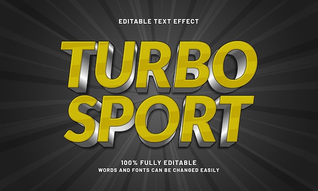efecto de texto editable turbo sport con un estilo de texto de deporte y patada