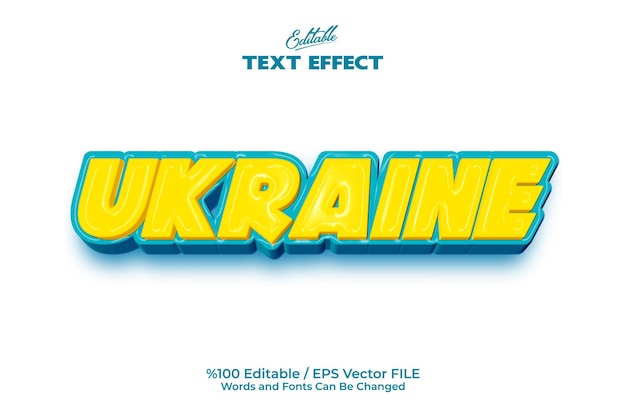 Efecto de texto editable de Ucrania escrito sobre un fondo blanco y estilo de texto de color de bandera de Ucrania