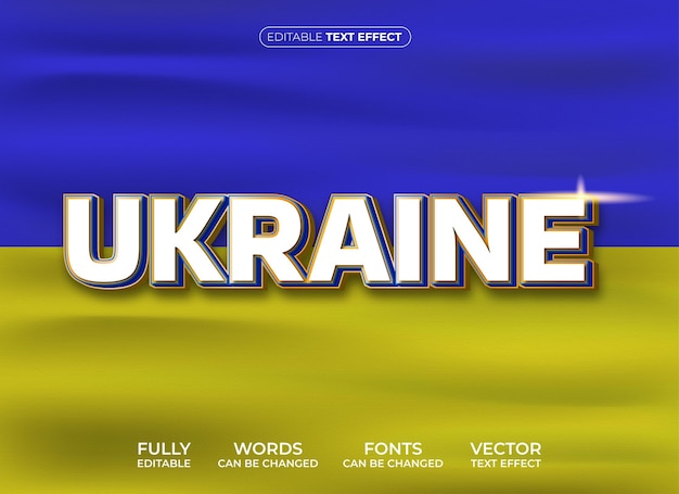 Vector efecto de texto editable de ucrania con fondo de bandera realista