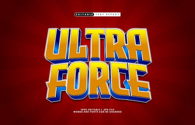 efecto de texto editable ultra fuerza con un héroe y estilo de texto valiente