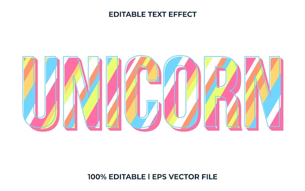 Efecto de texto editable de unicornio, estilo de fuente de tipografía de letras, texto 3d colorido para tittle