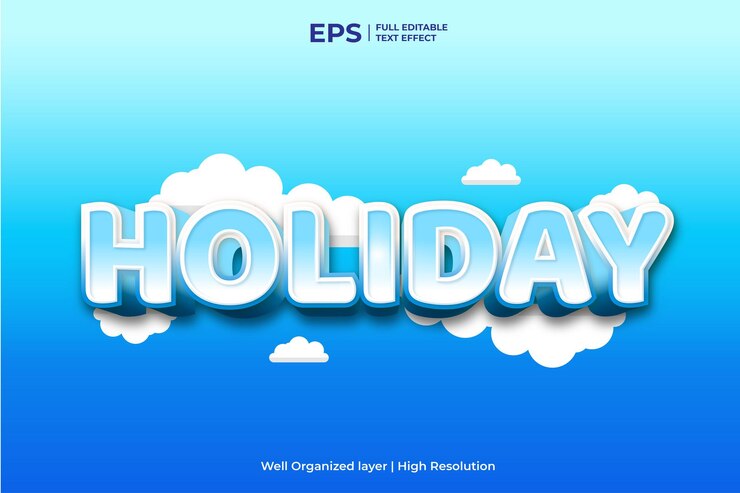 Vector efecto de texto editable de vacaciones en 3d en la ilustración de vector de estilo degradado azul
