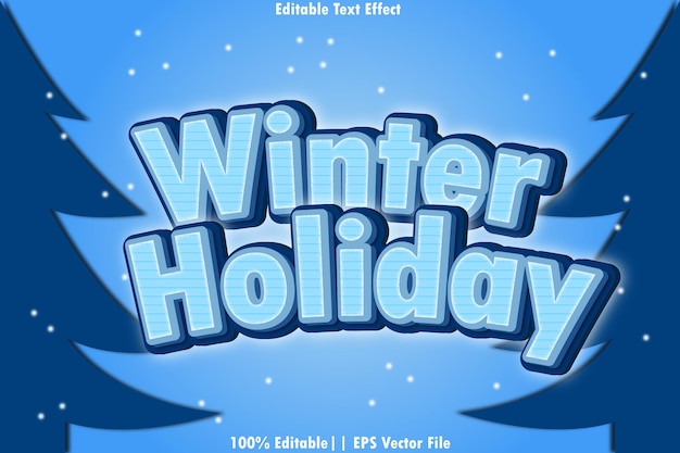 Vector efecto de texto editable de vacaciones de invierno estilo de relieve 3d