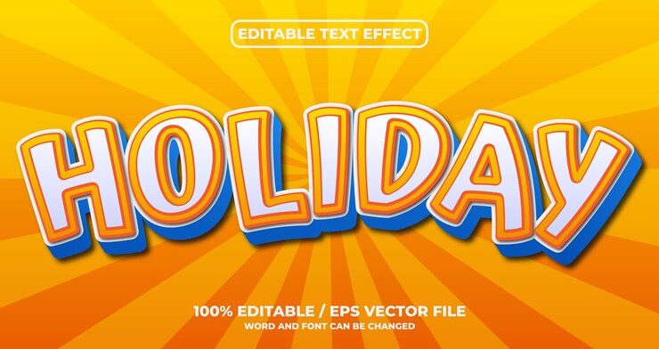 Vector efecto de texto editable de vacaciones