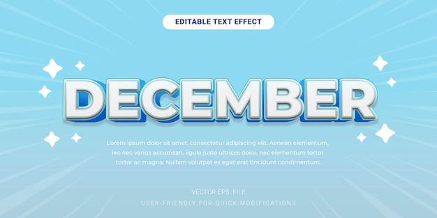Efecto de texto editable Vector de gradiente azul cian suave de diciembre