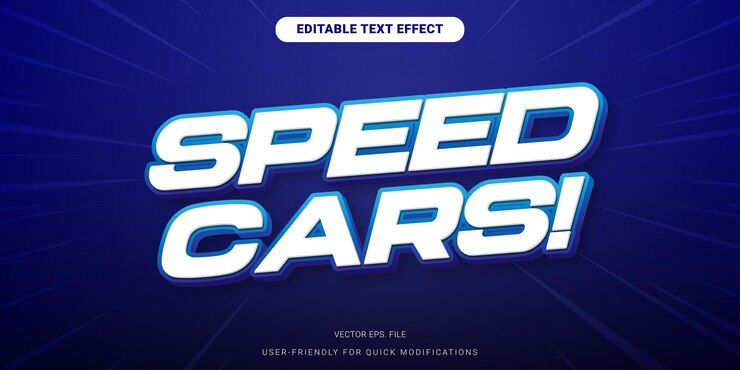 Vector efecto de texto editable vector de gradiente azul oscuro de los coches de velocidad