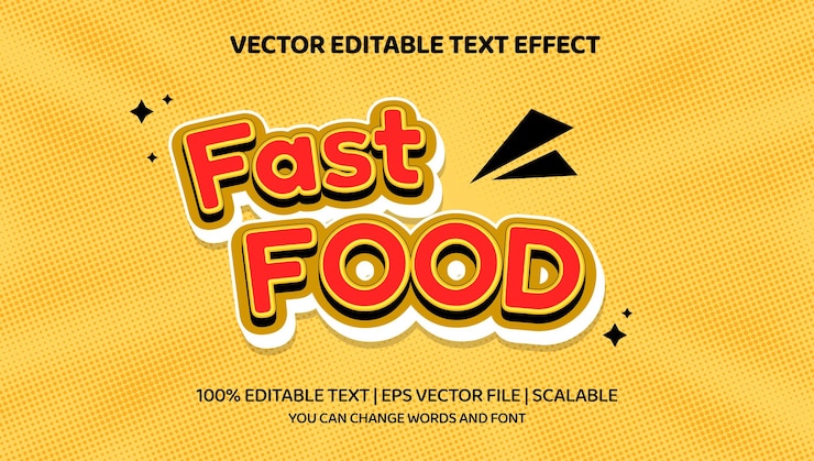 Vector efecto de texto editable vector premium de estilo de dibujos animados 3d de comida rápida
