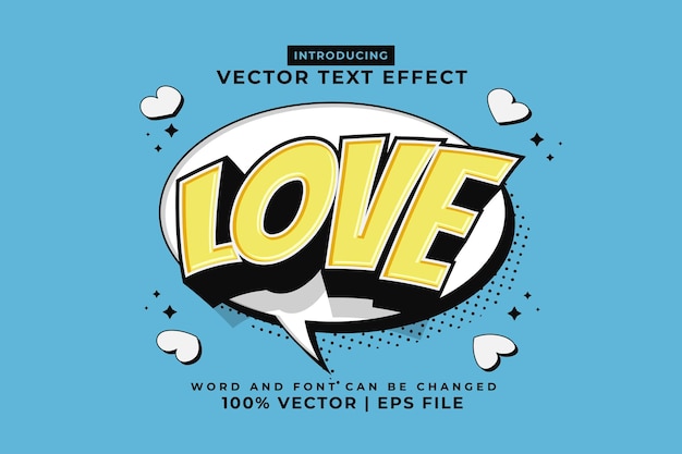 Efecto de texto editable Vector premium de estilo de dibujos animados Love 3d