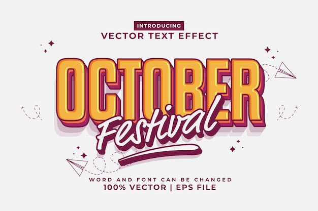 Vector efecto de texto editable vector premium de estilo de plantilla de dibujos animados 3d del festival de octubre