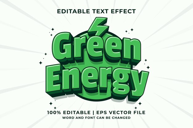 Efecto de texto editable - Vector premium de estilo de plantilla de dibujos animados tradicional 3d de energía verde