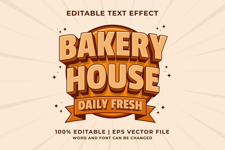 Vector efecto de texto editable - vector premium de estilo de plantilla de dibujos animados tradicionales 3d de bakery house logo