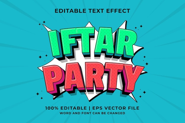 Efecto de texto editable - Vector premium de estilo de plantilla de dibujos animados tradicionales 3d de Iftar Party