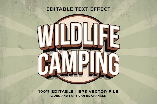 Efecto de texto editable - vector premium de estilo de plantilla retro 3d de camping de vida silvestre