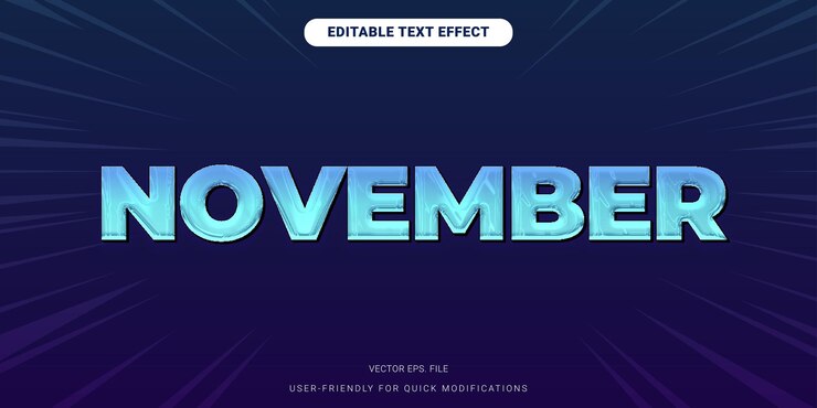 Vector efecto de texto editable vector de tema de gradiente azul neón de noviembre