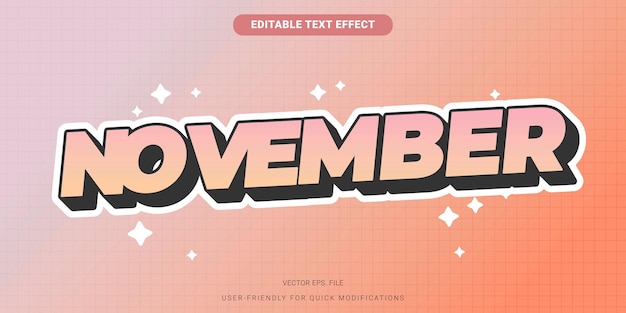 Efecto de texto editable Vector de tema de gradiente de puesta de sol naranja de noviembre