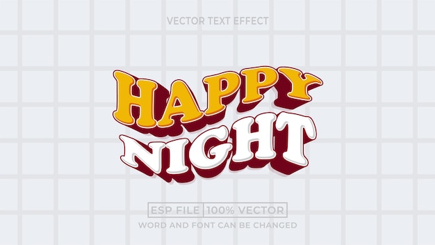 Efecto de texto editable vectorial de la plantilla de dibujos animados 3D de la noche feliz