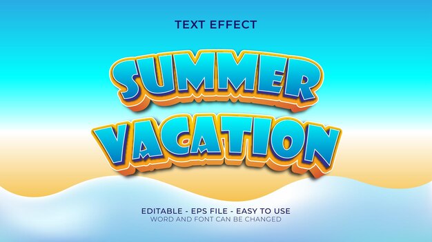 Efecto de texto editable vectorial de vacaciones de verano