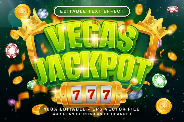 Efecto de texto editable vegas jackpot casino concepto de estilo 3d