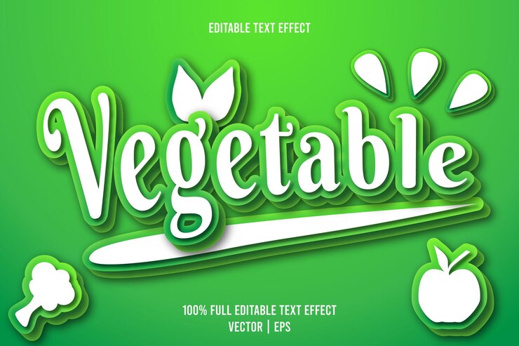 Vector efecto de texto editable vegetal estilo de dibujos animados en relieve en 3 dimensiones