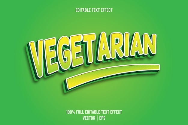 Efecto de texto editable vegetariano 3 dimensiones en relieve estilo de dibujos animados