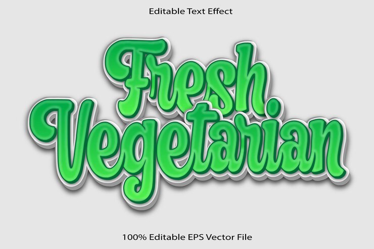Vector efecto de texto editable vegetariano fresco estilo degradado de dibujos animados en relieve 3d