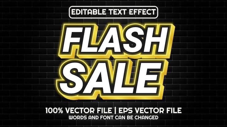 Vector efecto de texto editable venta flash 3d moderna y estilo de fuente mínimo
