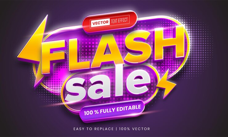 Vector efecto de texto editable de venta flash
