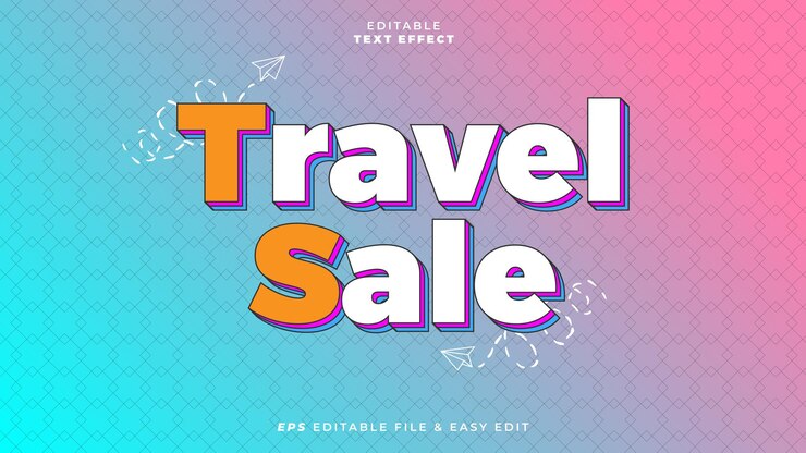 Vector efecto de texto editable de venta de viajes