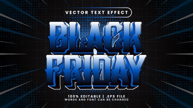 Efecto de texto editable de venta de viernes negro con estilo de texto azul y fondo negro