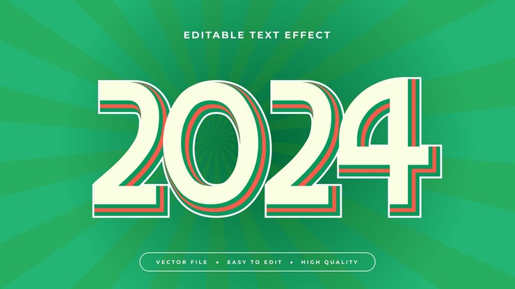 Vector efecto de texto editable verde 2024 texto blanco