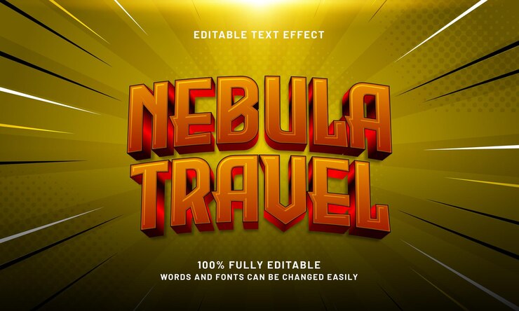 Vector efecto de texto editable de viaje de nebulosa con un estilo de texto galáctico y cósmico